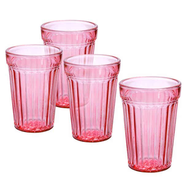 Pink Vintage Traditional Stackable Faceted Glasses for Hot and Cold Drinks - Set of 4