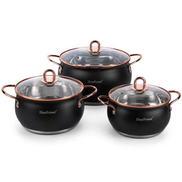 Stainless Steel Stockpot with Glass Lid and Rose Gold Handles Set of 3