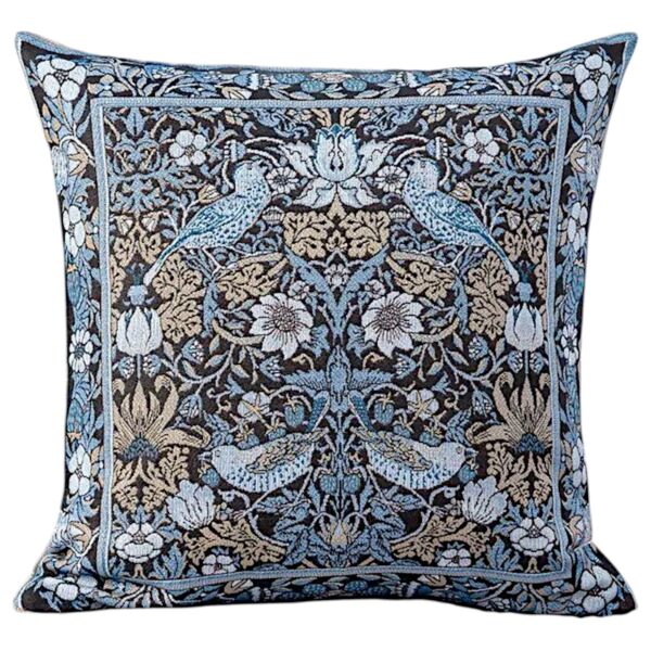 William Morris Blue Birds Pattern Tapestry Pillow