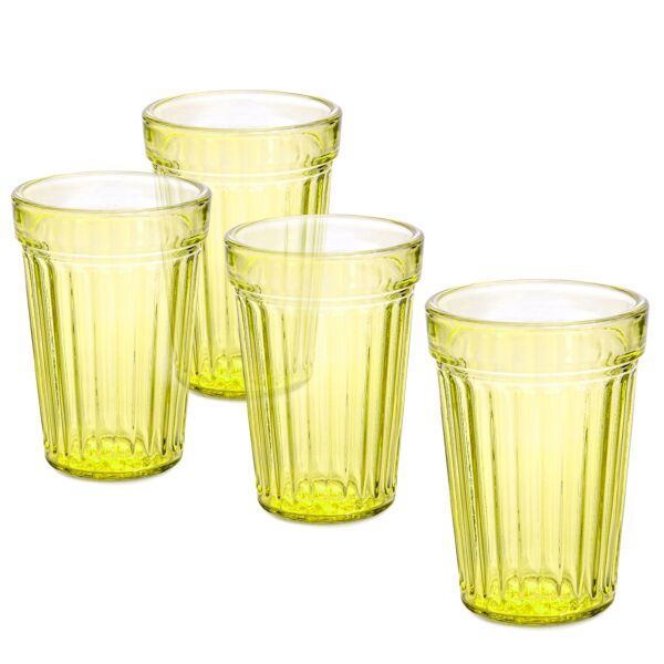 Yellow Traditional Stackable Faceted Glasses for Hot and Cold Drinks - Set of 4
