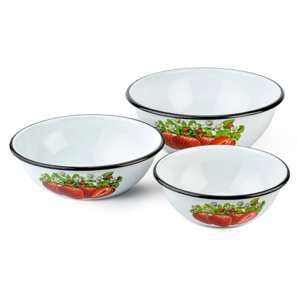 Strawberry Enamel Bowl Set of 3