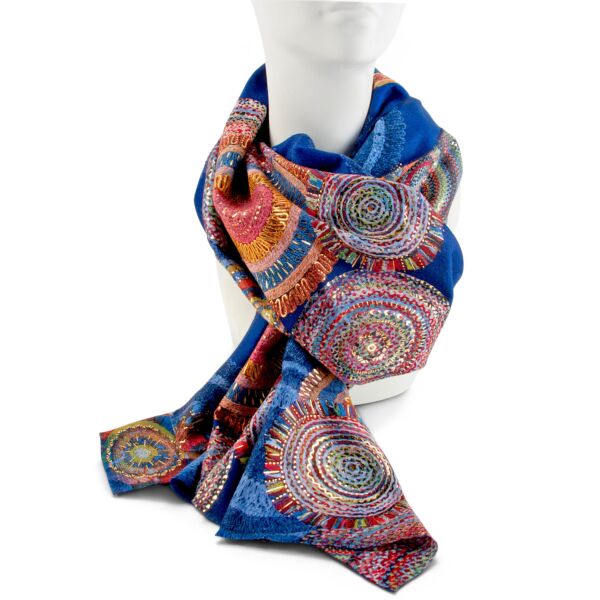Double-Sided Shawl Blue Bohemian Medallion
