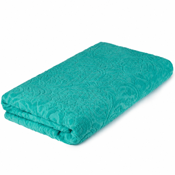 Camellia Turquoise Jacquard Cotton Terry Throw Blanket