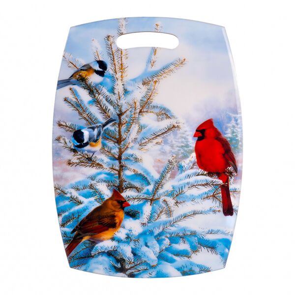 Wooden Cutting and Serving Board Birds in Winter