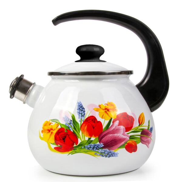 Enamelware Kettle with Whistle Spring Bouquet 2.5 L.