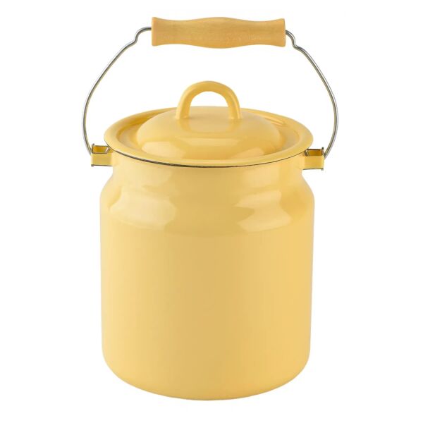 Cream Vintage Enamel Milk Can with Lid