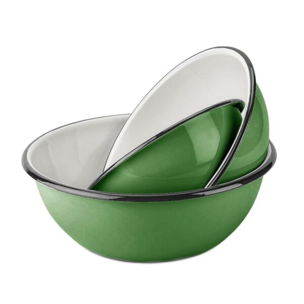 Green Grass Enamel Bowl Set of 3