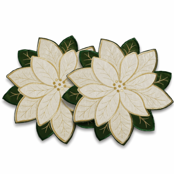 White Poinsettia Textile Placemats Set of 2