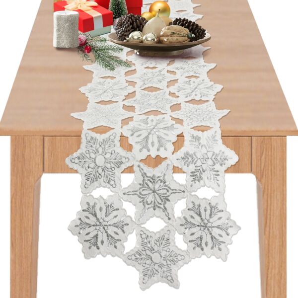 Snowflakes Fabric Ornament Table Runner