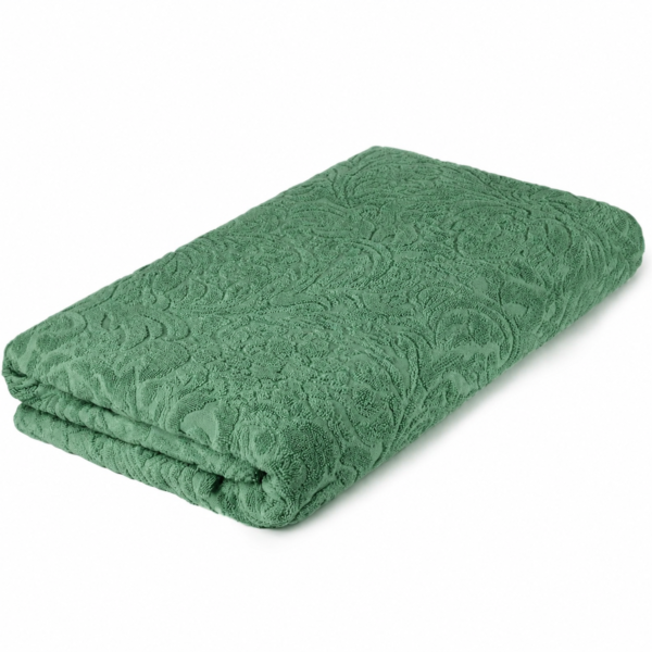 Camellia Green Jacquard Cotton Terry Throw Blanket