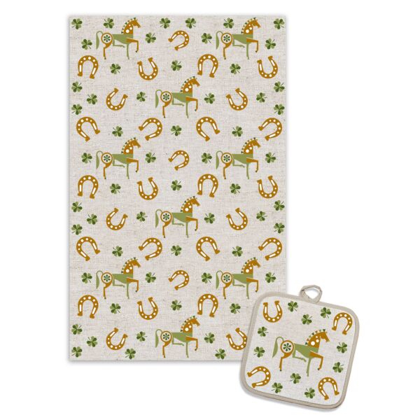 Clover Horse Linen Cotton Kitchen Towel and Potholder Set