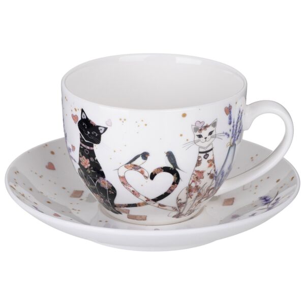 Lavender Cats Porcelain Cup and Saucer Set 9.3 fl oz