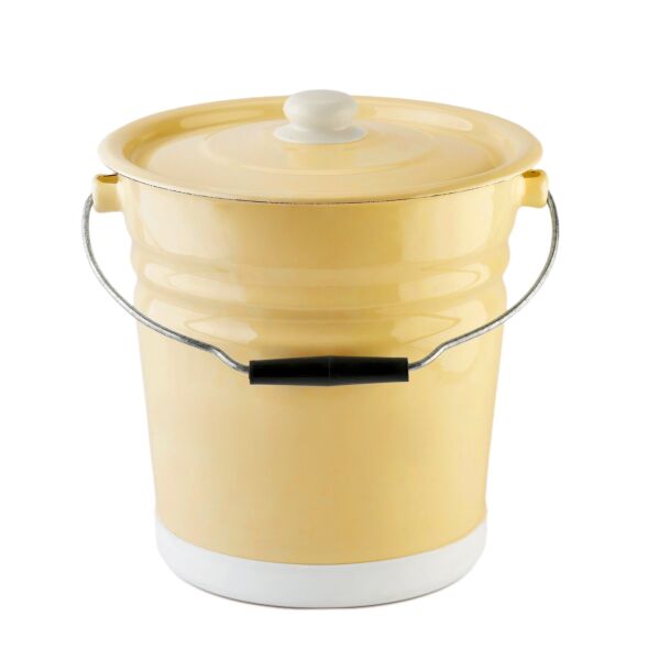 Cream Enamel Steel Bucket with Lid and Bottom Protection 12.7-qt