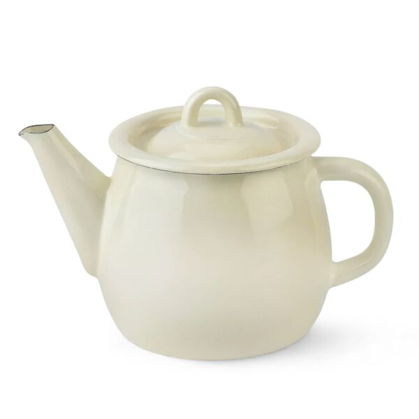 Ivory Vintage Enamel Teapot with Metal Handle