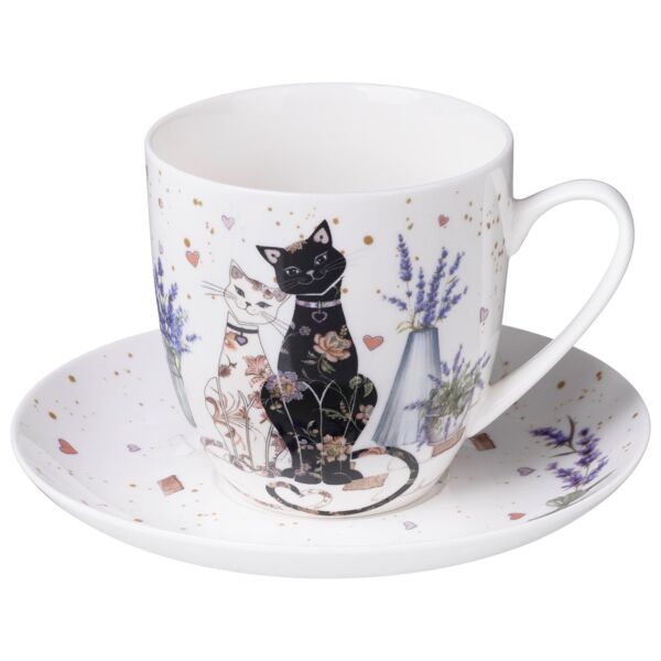 Lavender Cats Porcelain Cup and Saucer Set 11.8 fl oz