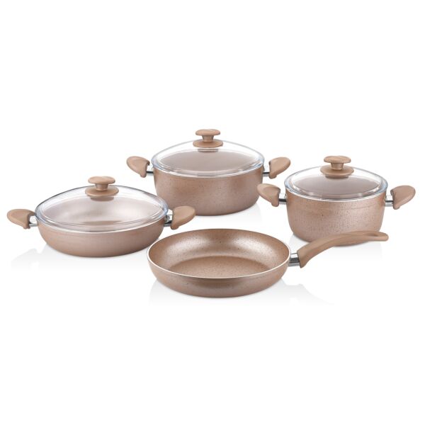 ARGOS Granite Effect 7-Piece Non-Stick Cookware Set in Gold Ochre
