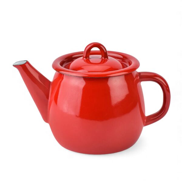 Red Vintage Enamel Teapot with Metal Handle