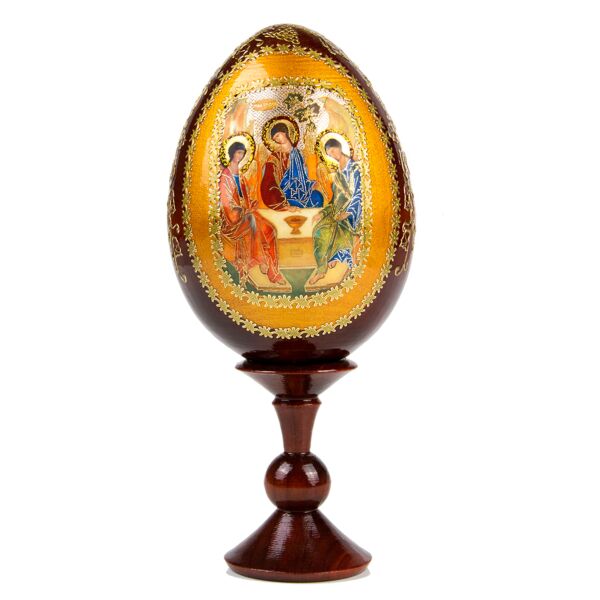 Holy Trinity Handmade Wooden Lacquer Egg on Stand