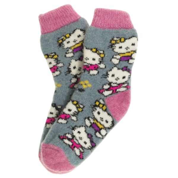 Kitty Children&#039;s Wool Socks in Size 16-18 / 4-6 years (color: pink, blue)