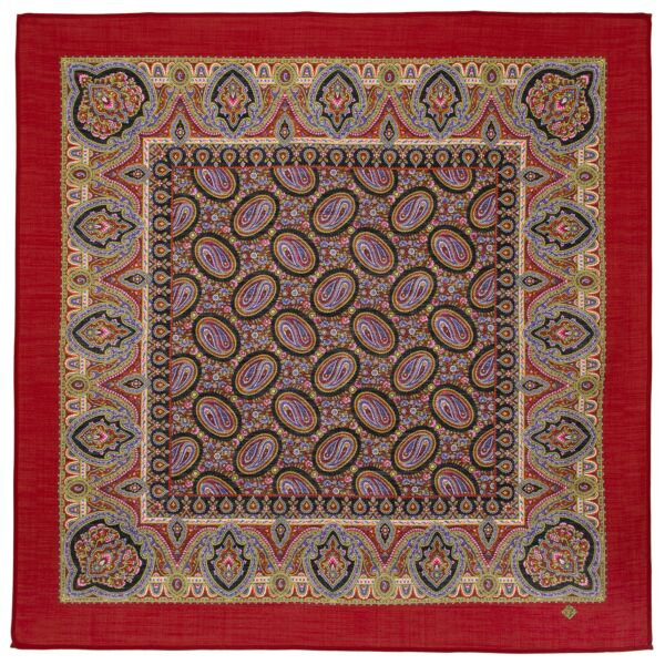 Easter Motif Red Pavlovo Posad Wool Shawl