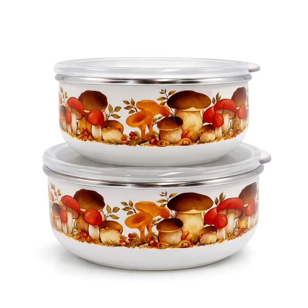 Mushrooms Enamel Aluminum Storage Bowls Stackable Set of 2
