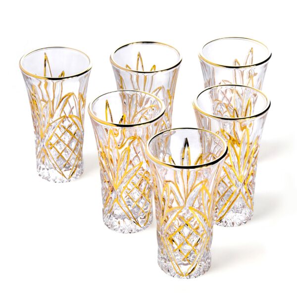 Crystal Rocks High Quality Tall Shot Glass with Gold Set of 6