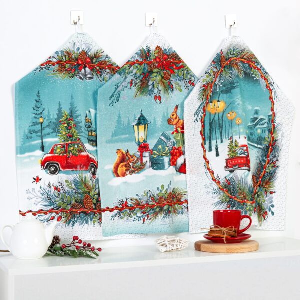 Cotton Kitchen Towels Winter Night Set of 3