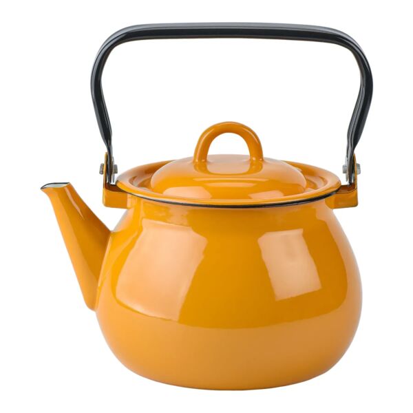 Mustard Vintage Enamel Kettle with Metal Handle
