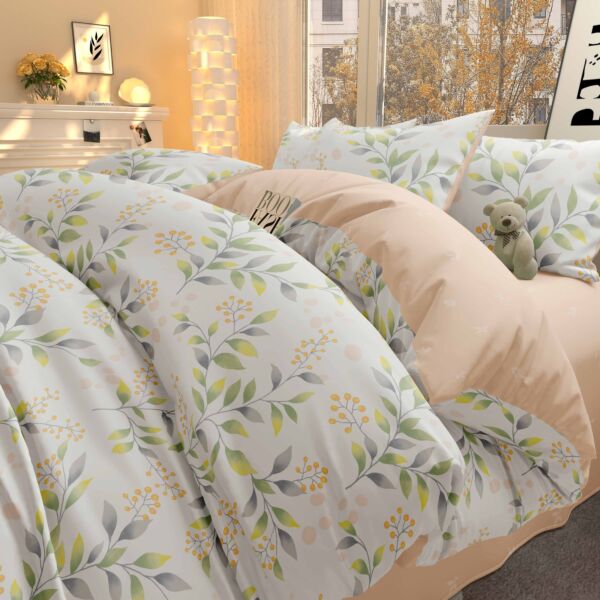 Cotton Duvet Cover Set with 2 Pillowcases Peach Garden