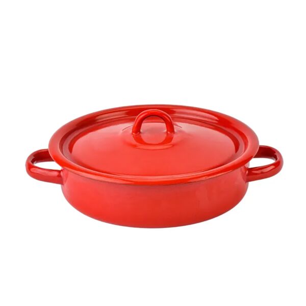 Red Enamel Low Casserole Dish with Lid Roaster