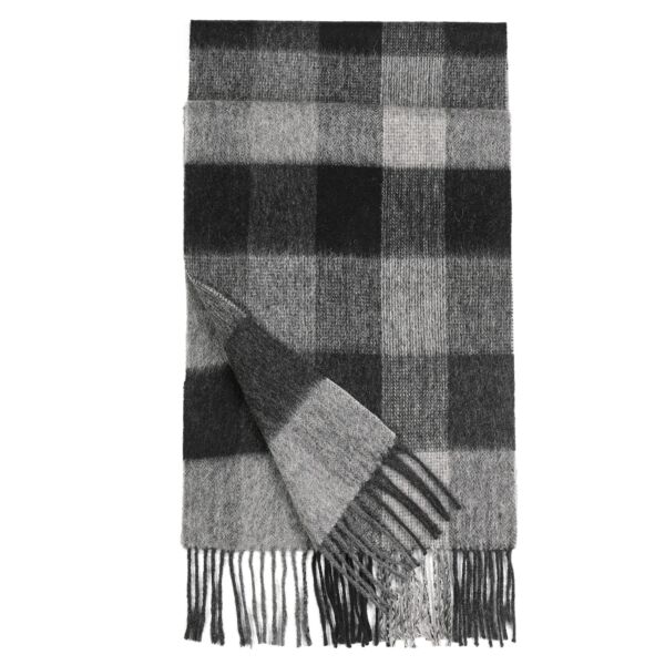 Unisex Plaid 100% Wool Scarf with Fringe (black, gray)