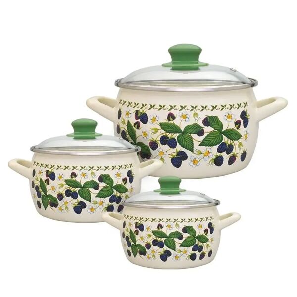Blackberry Enamel Casserole Set of 3 with Glass Lids