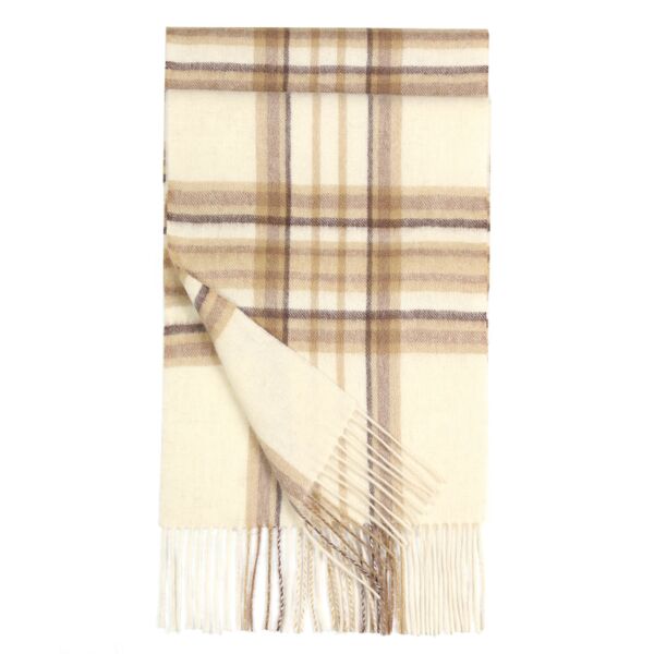 Unisex Plaid 100% Wool Scarf with Fringe (brown, milky)