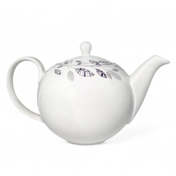 White Ceramic Teapot Black and White Florals 