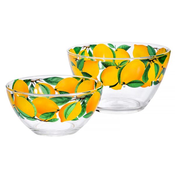 Lemons Glass Serving Bowl Set of 2 