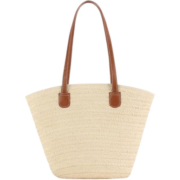 Handmade Milky Beige Straw Beach Bag 