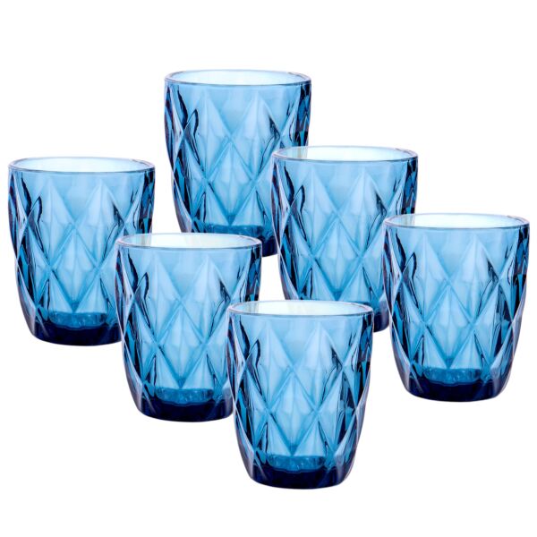 Vintage Embossed Blue Drinking Glass Set of 6