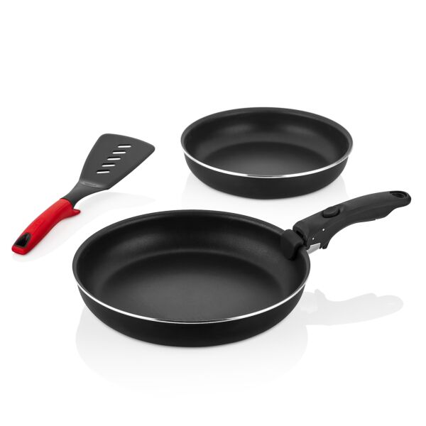 MOTTO 4-Piece Non-Stick Frying Pan Set with Detachable Handle and Spatula