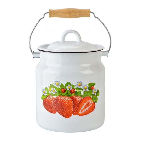 Strawberry Vintage Enamel Milk Can with Lid