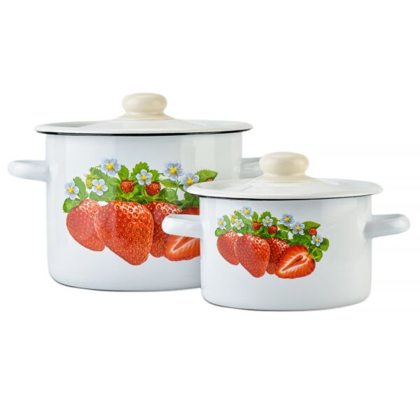 Strawberry Cylindrical Enamel Pot Set of 4 