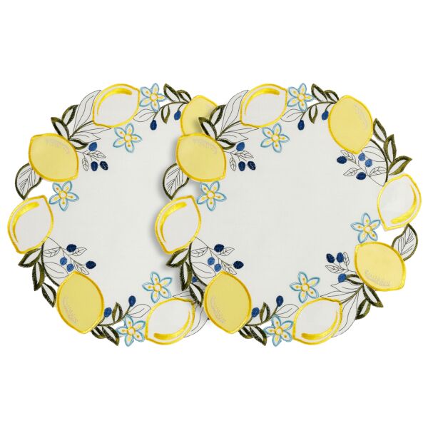 Embroidered Lemons Round Placemat Set of 2