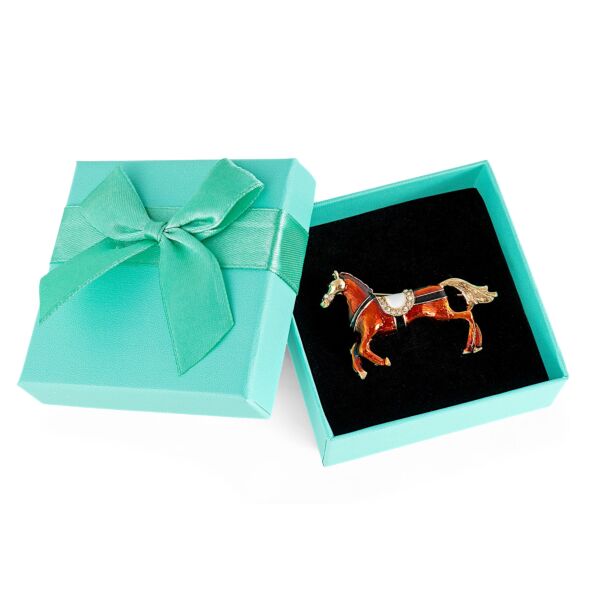 Galloping Horse Vintage Enamel Brooch in a Gift Box