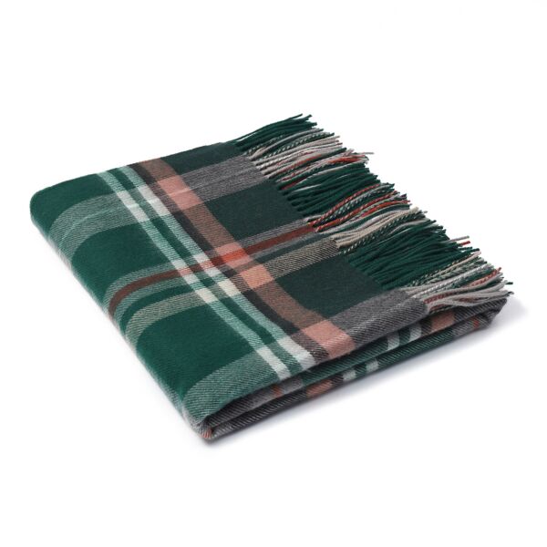 Green and Red Scottish Plaid Wool Throw Blanket
