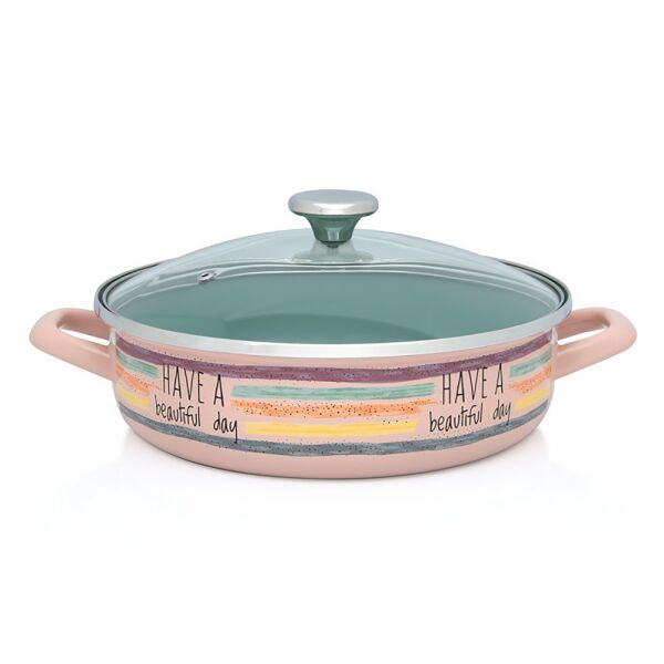 Have a Beautiful Day Enamel Low Casserole with Glass Lid
