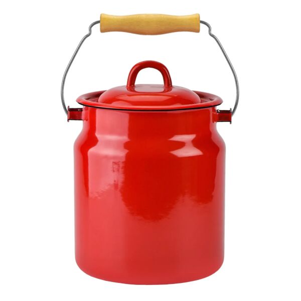 Red Vintage Enamel Milk Can with Lid