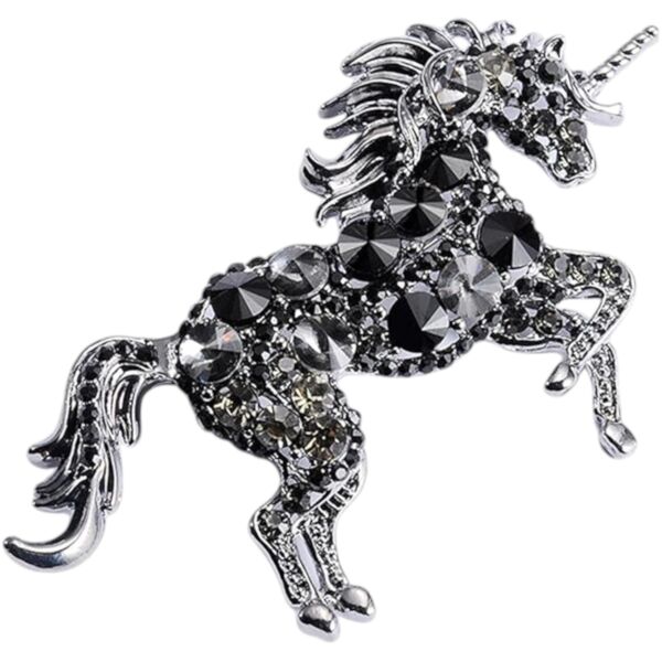 Unicorn Black Rhinestone Brooch