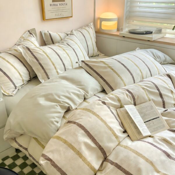 Cotton Duvet Cover Set with 2 Pillowcases Creamy Coffee