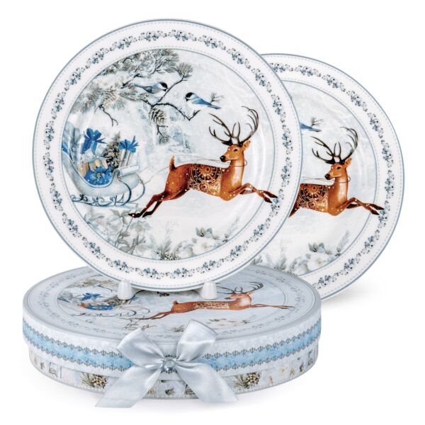 Vintage Christmas Collection Bone China  Dessert Plates with Gift Box, Set of 2