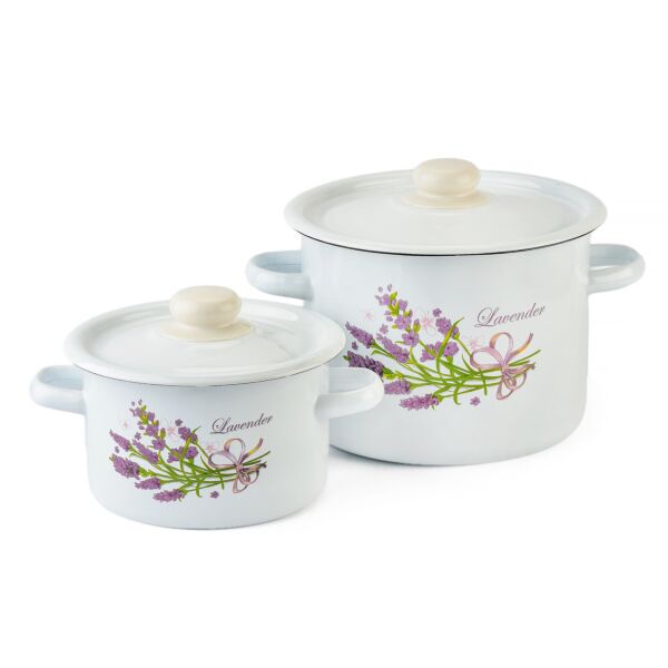 Lavender Bouquet Cylindrical Enamel Pot Set of 4 pcs
