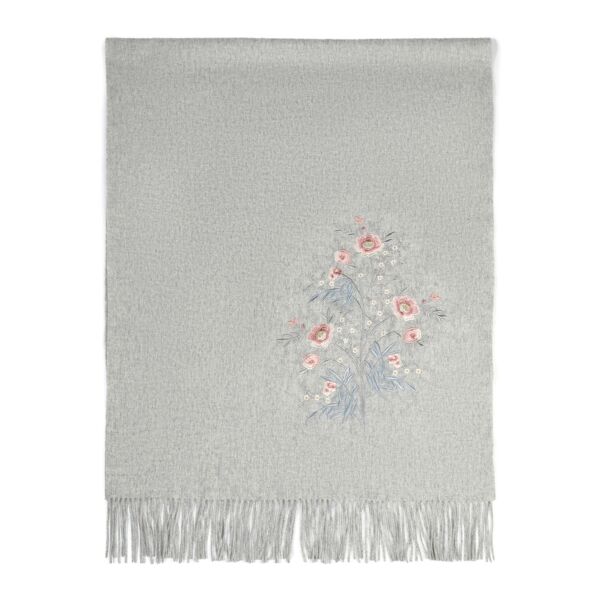 Blossom Dream High-Quality Wool Scarf with Embroidery and Fringe (gray)